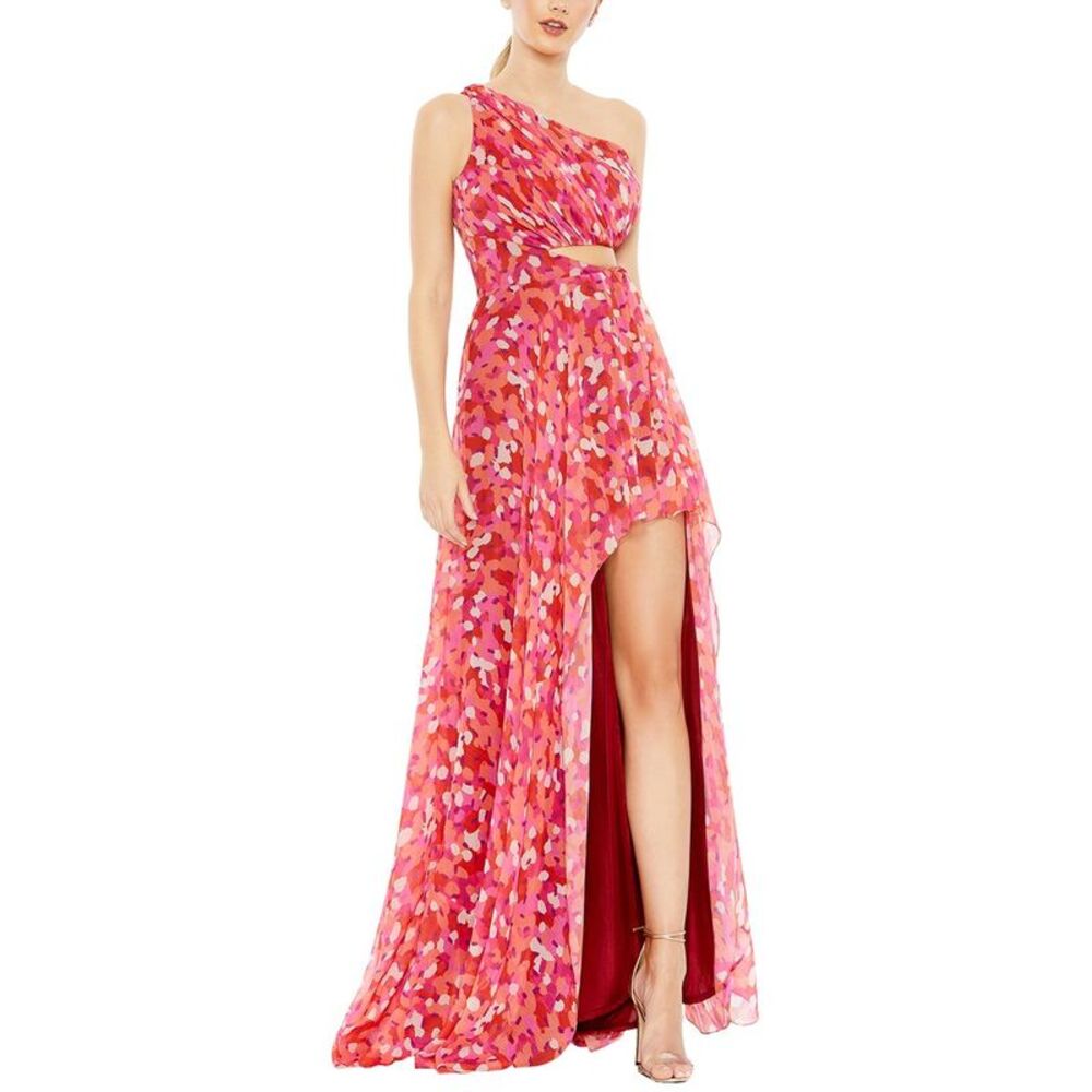 Mac Duggal Printed One-Shoulder Cutout High-Low Gown